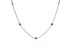 Watermelon Tourmaline Beaded Chain Necklace