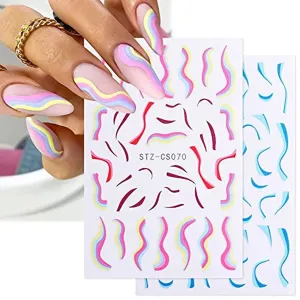 Wave Line Nail Art Stickers Decals, Abstract 3D Nail Stickers Swirl Minimalist Self-adhesive Nail Decals Nail Art Accessories Lines Strips Waves Swirls Nail Foils for Acrylic Nails Decorations 6Pcs
