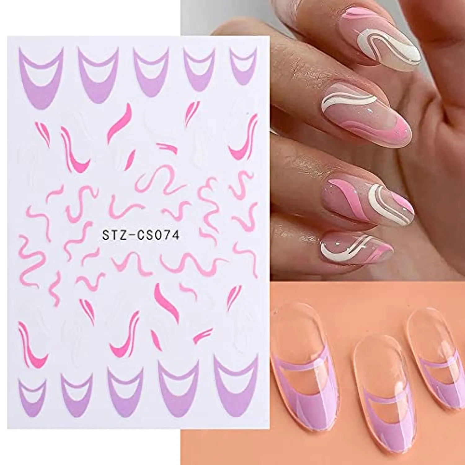Wave Line Nail Art Stickers Decals, Abstract 3D Nail Stickers Swirl Minimalist Self-adhesive Nail Decals Nail Art Accessories Lines Strips Waves Swirls Nail Foils for Acrylic Nails Decorations 6Pcs