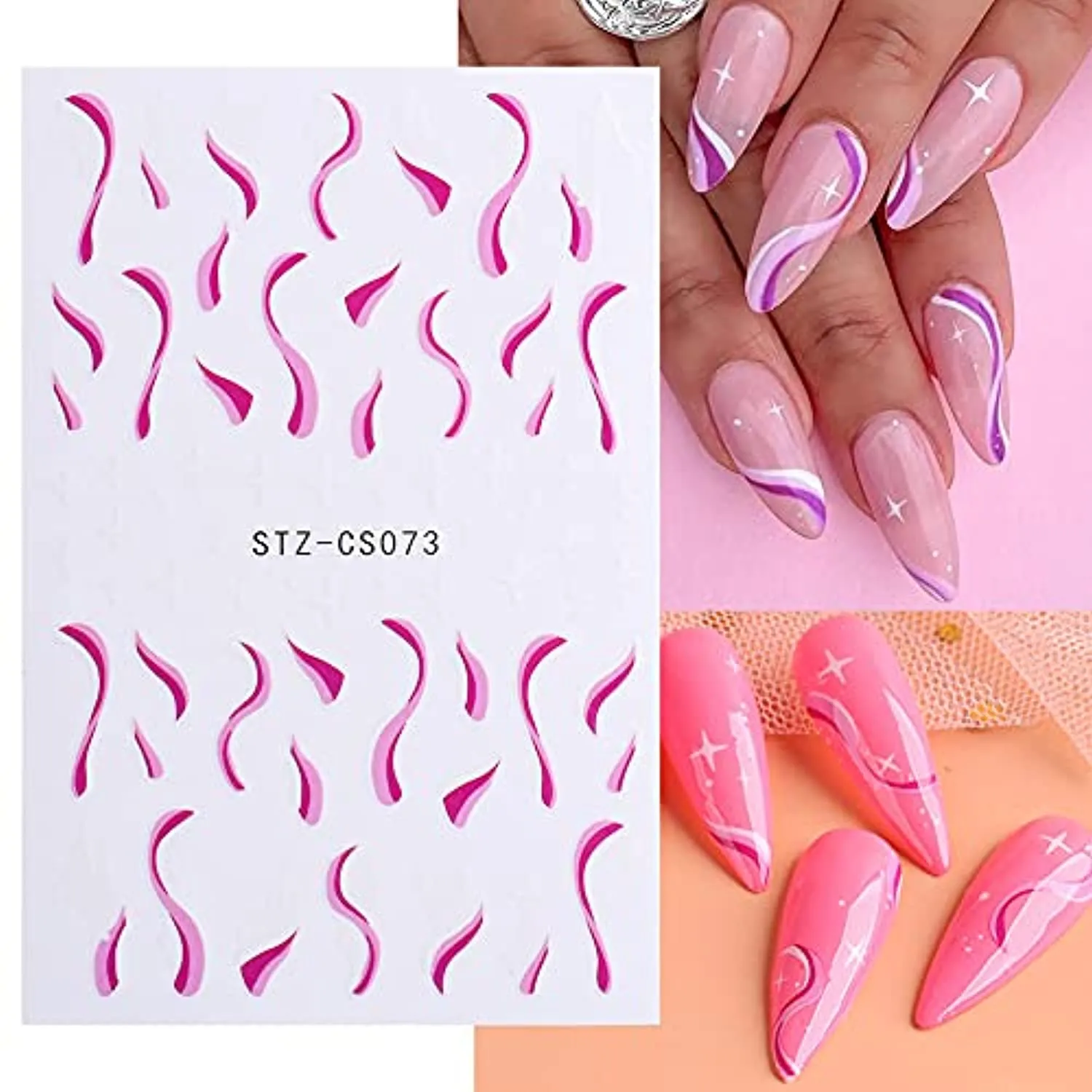 Wave Line Nail Art Stickers Decals, Abstract 3D Nail Stickers Swirl Minimalist Self-adhesive Nail Decals Nail Art Accessories Lines Strips Waves Swirls Nail Foils for Acrylic Nails Decorations 6Pcs