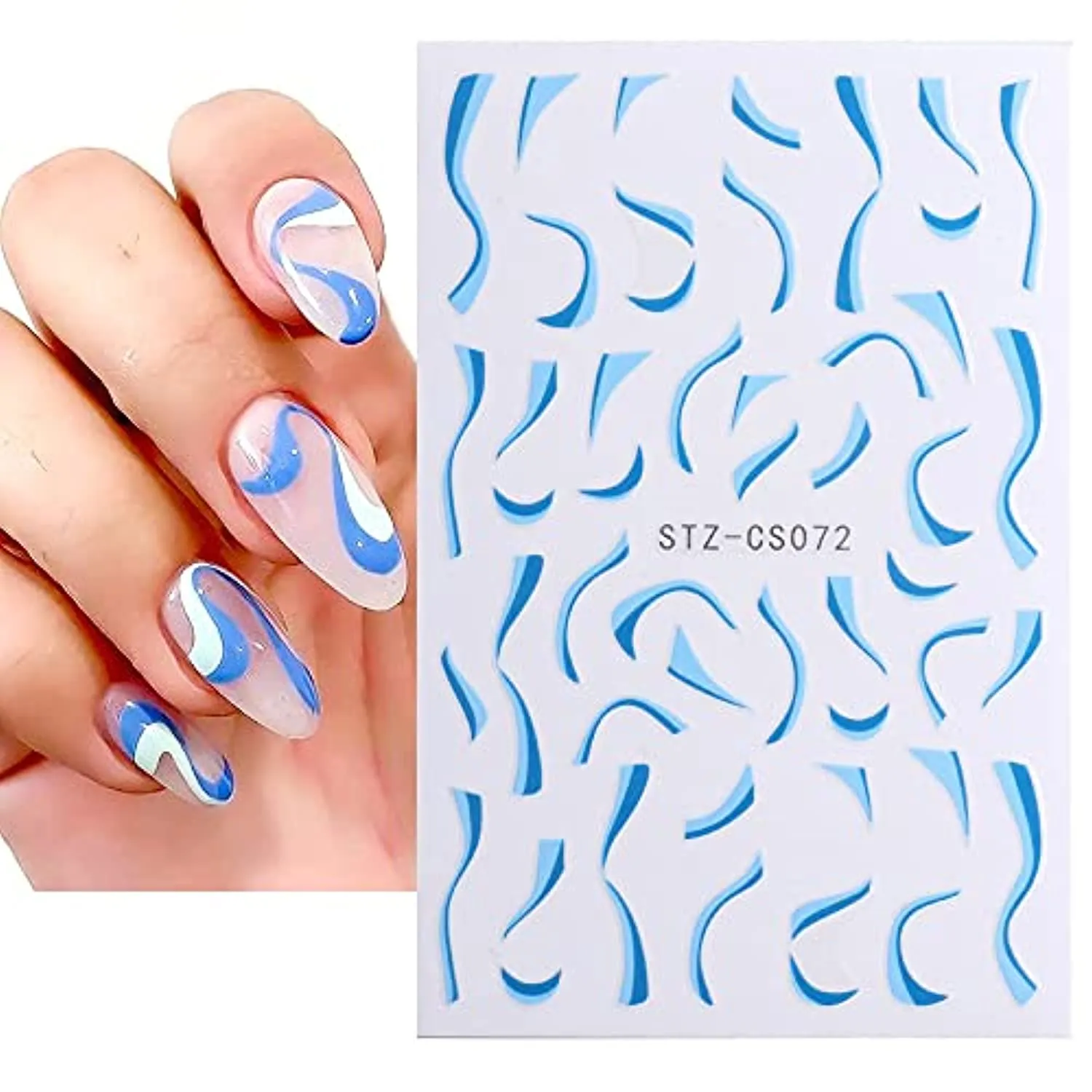 Wave Line Nail Art Stickers Decals, Abstract 3D Nail Stickers Swirl Minimalist Self-adhesive Nail Decals Nail Art Accessories Lines Strips Waves Swirls Nail Foils for Acrylic Nails Decorations 6Pcs