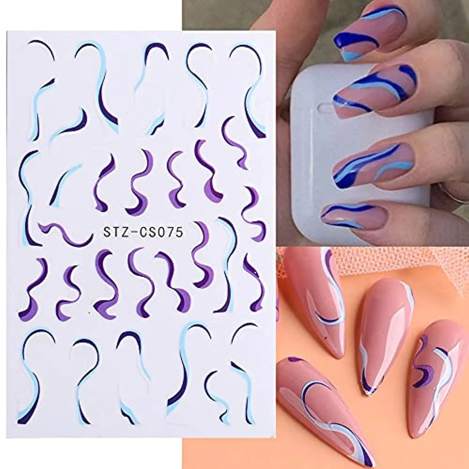 Wave Line Nail Art Stickers Decals, Abstract 3D Nail Stickers Swirl Minimalist Self-adhesive Nail Decals Nail Art Accessories Lines Strips Waves Swirls Nail Foils for Acrylic Nails Decorations 6Pcs