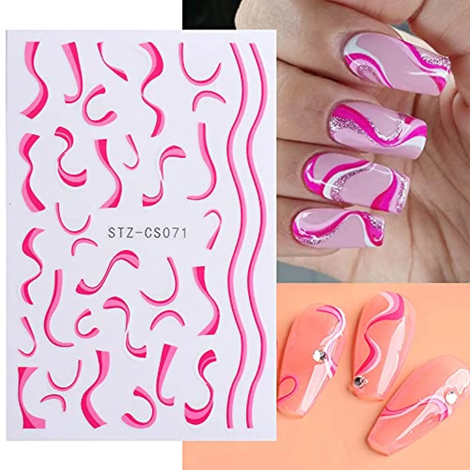 Wave Line Nail Art Stickers Decals, Abstract 3D Nail Stickers Swirl Minimalist Self-adhesive Nail Decals Nail Art Accessories Lines Strips Waves Swirls Nail Foils for Acrylic Nails Decorations 6Pcs