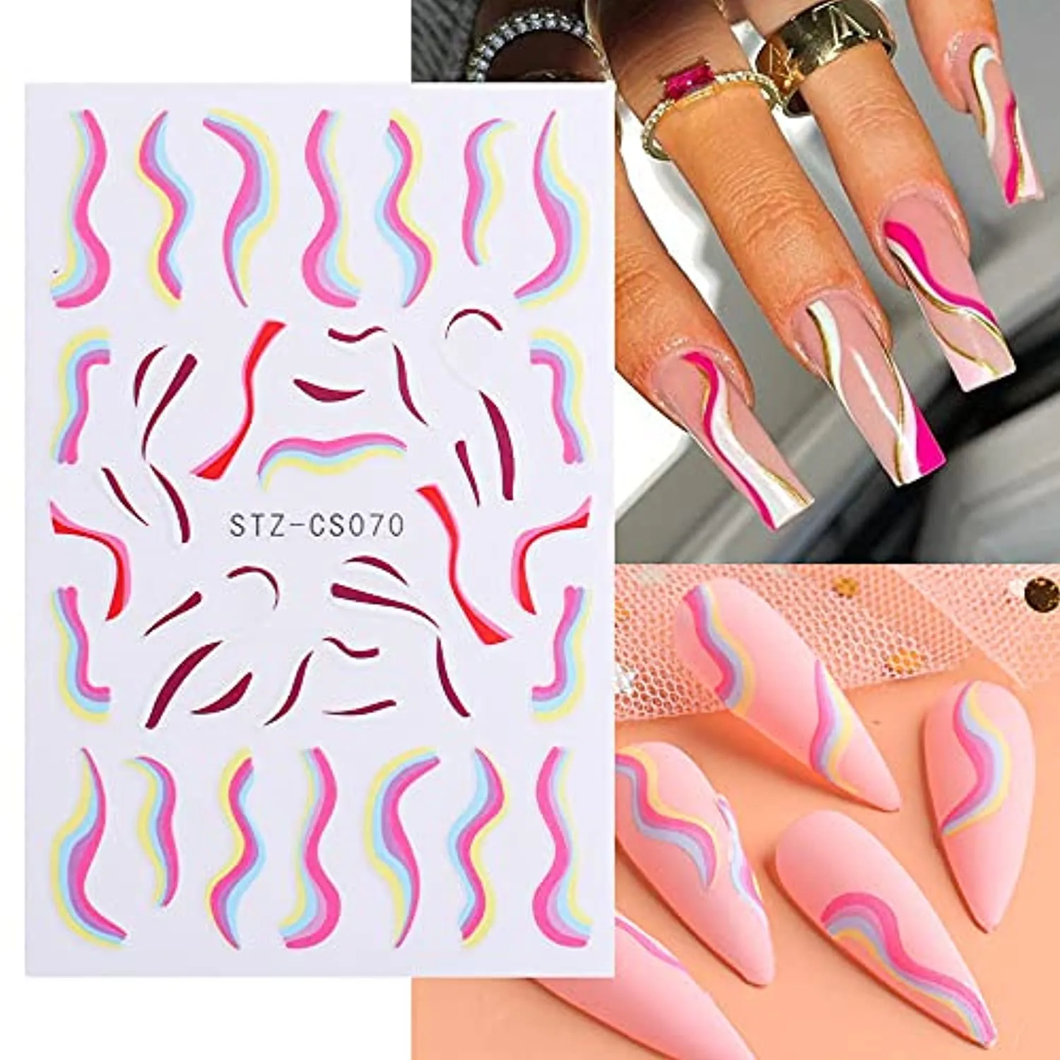 Wave Line Nail Art Stickers Decals, Abstract 3D Nail Stickers Swirl Minimalist Self-adhesive Nail Decals Nail Art Accessories Lines Strips Waves Swirls Nail Foils for Acrylic Nails Decorations 6Pcs