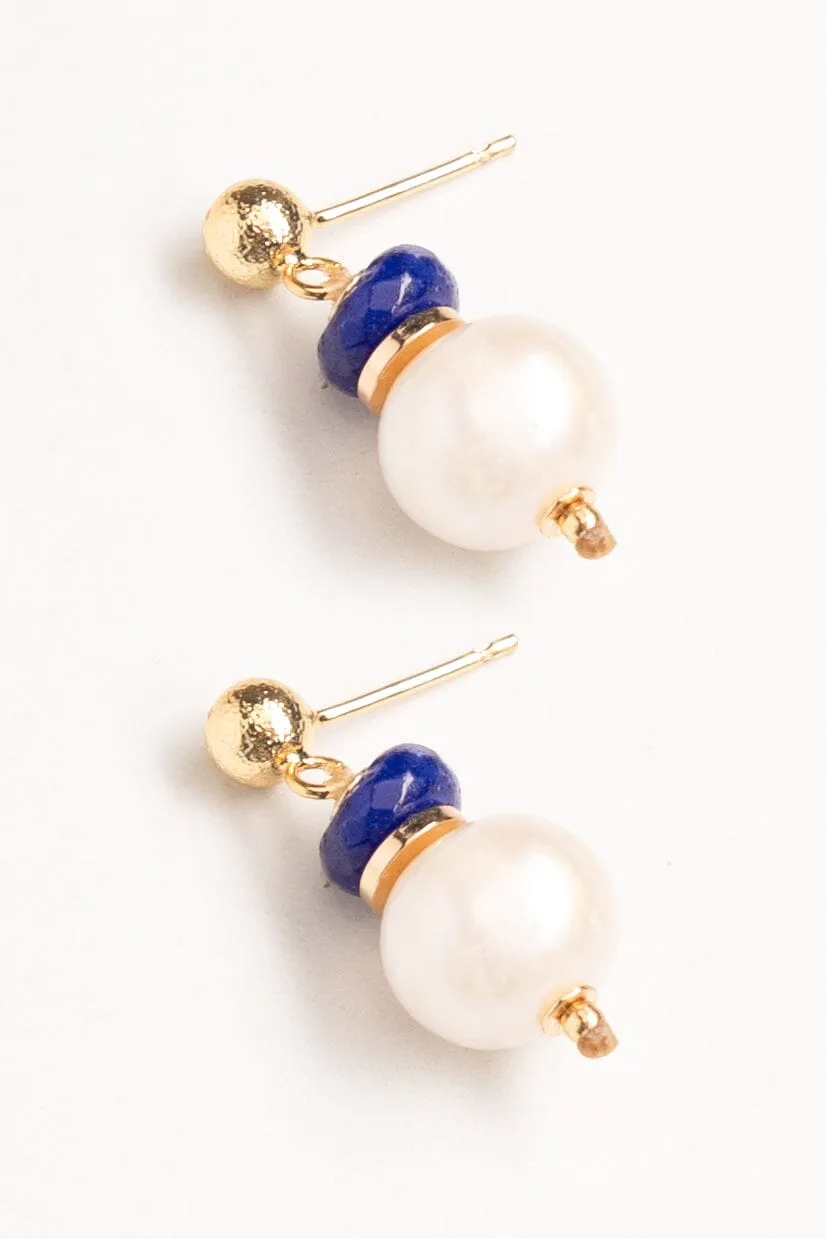 White Blue Bead Dainty Drop Earrings