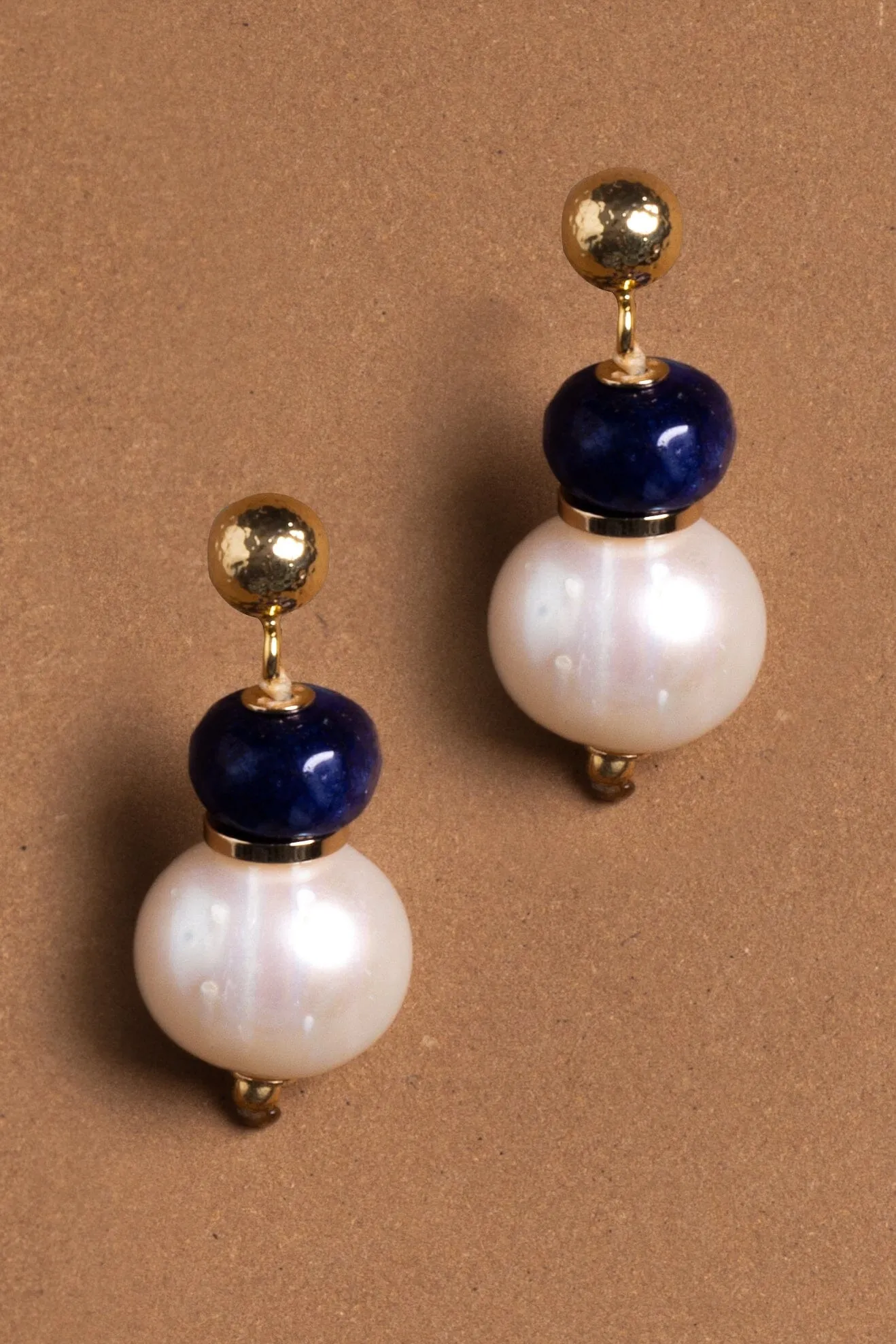 White Blue Bead Dainty Drop Earrings