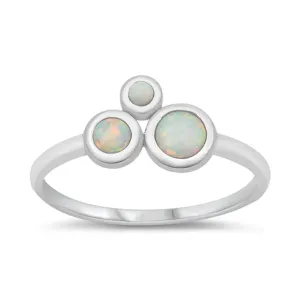 White Lab Opal Mosaic Modern Bubble Ring .925 Sterling Silver Band Sizes 4-10