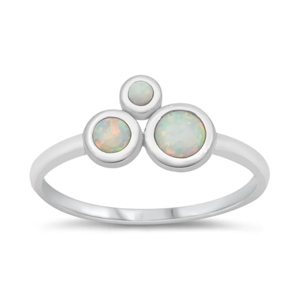 White Lab Opal Mosaic Modern Bubble Ring .925 Sterling Silver Band Sizes 4-10