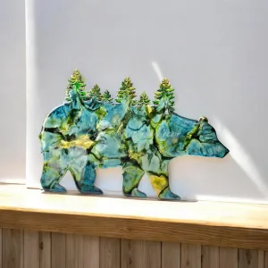 Wildlife Bear with Forest Trees Wood Resin Cabin Wall Decor Handmade