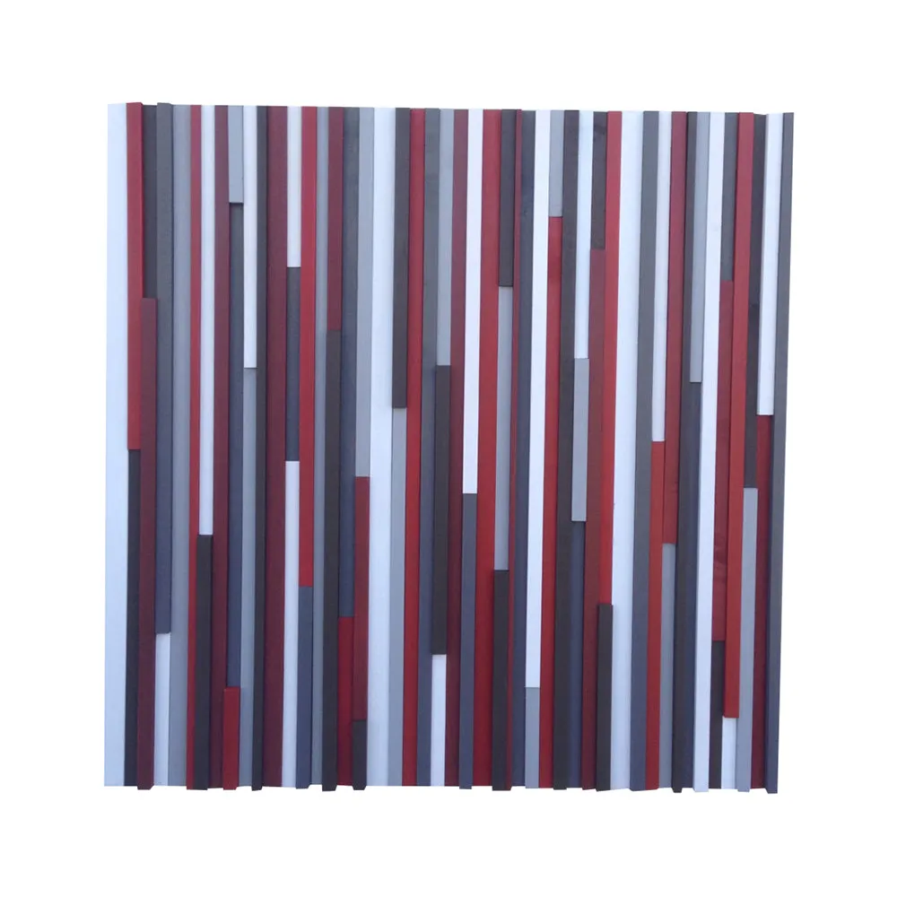 Wood Wall Art - Reclaimed Wood 36x36 in Reds, Whites, Grays Wood Sculpture