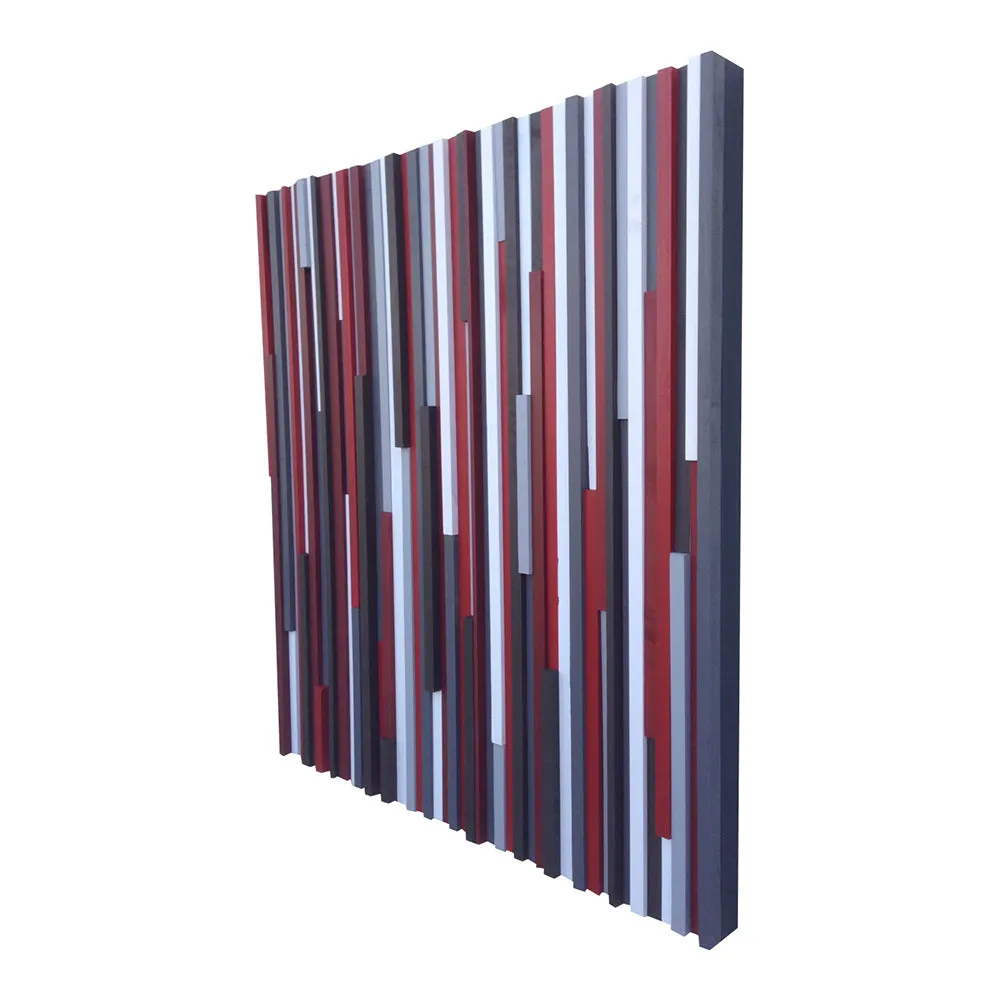 Wood Wall Art - Reclaimed Wood 36x36 in Reds, Whites, Grays Wood Sculpture