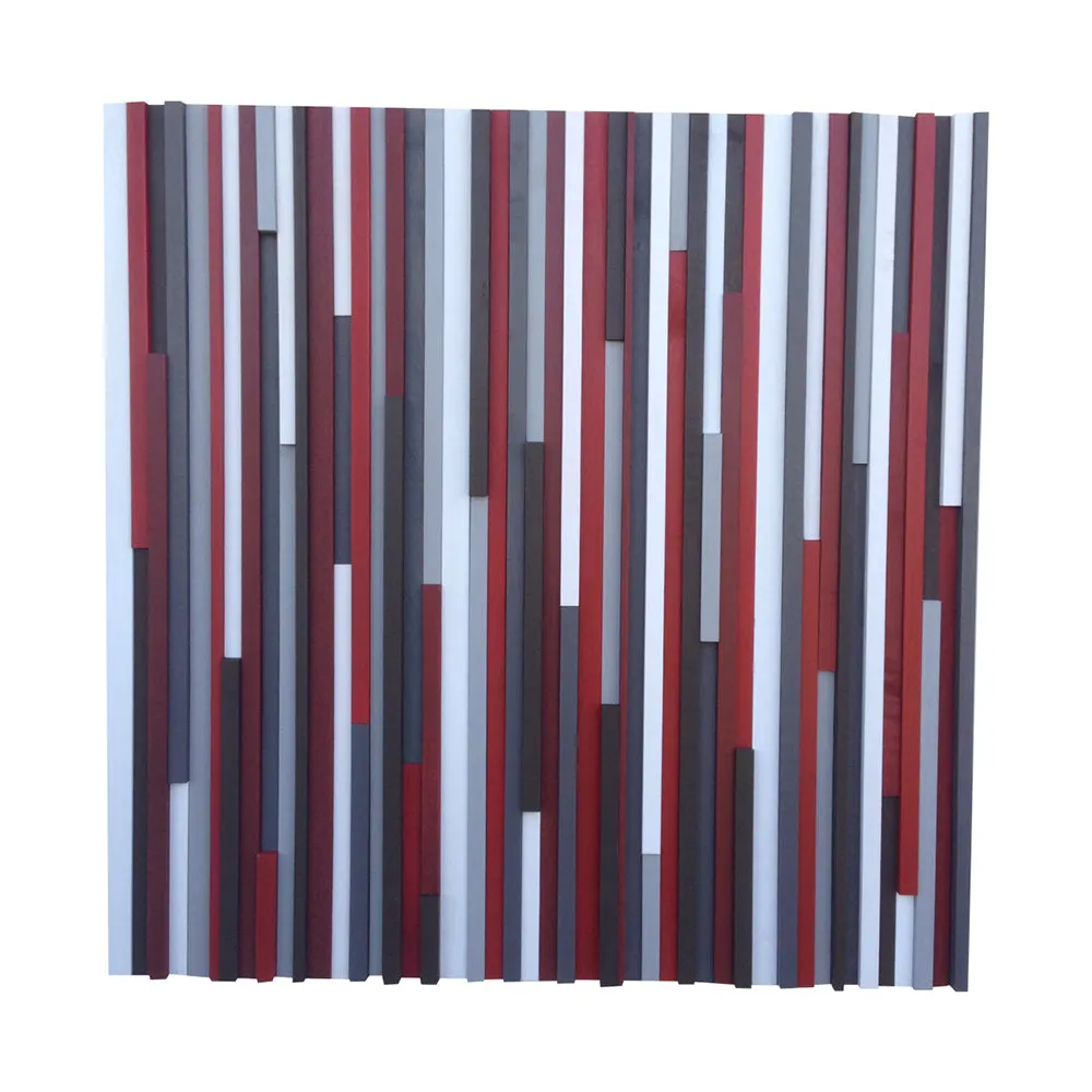 Wood Wall Art - Reclaimed Wood 36x36 in Reds, Whites, Grays Wood Sculpture