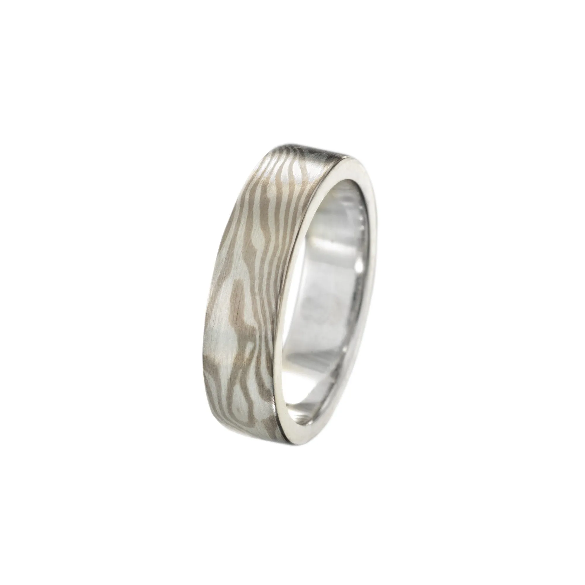 Woodgrain pattern band - SS   14K white