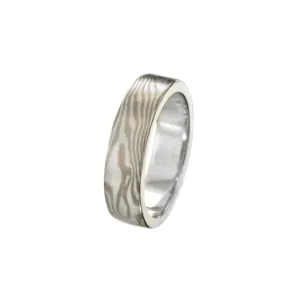 Woodgrain pattern band - SS   14K white