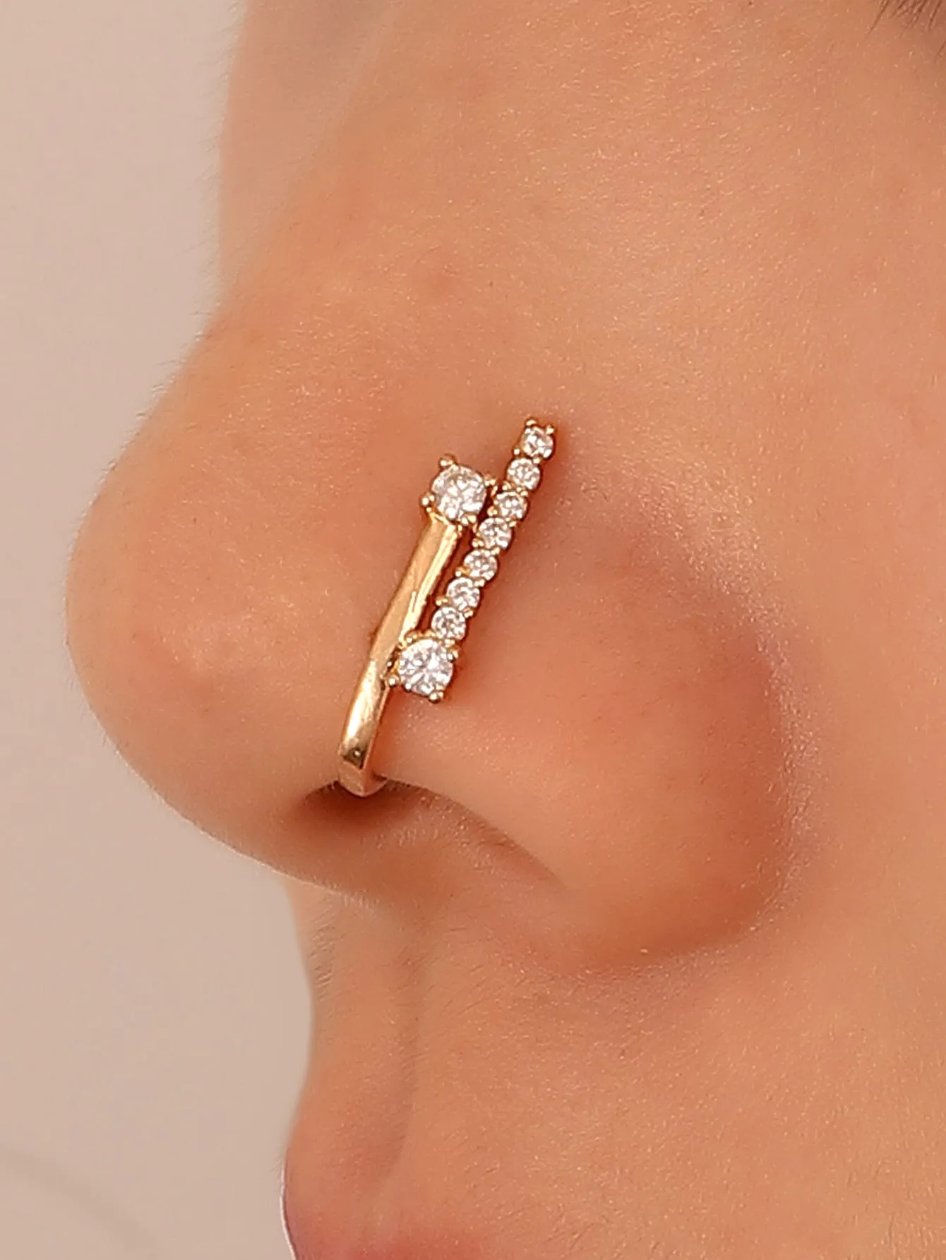 Zircon Decor Nose Cuff - Gold - FD ⚡